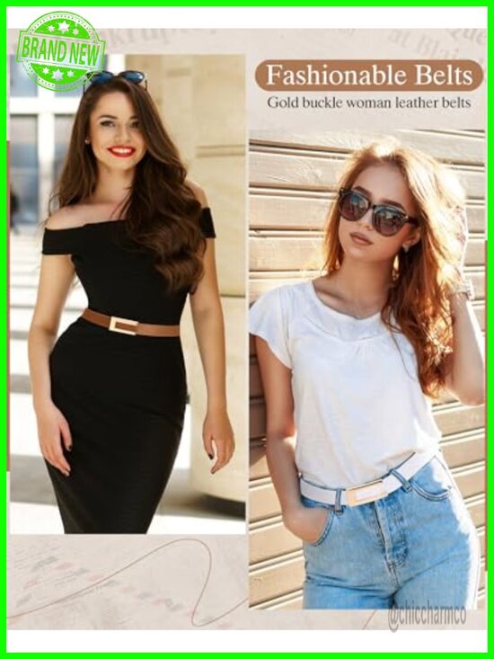 5 Pack Faux Leather Skinny Belt Set with Gold Buckle main image 6